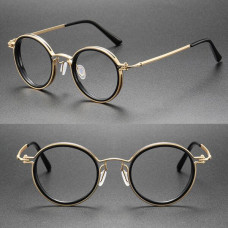 Titanium Eyeglass Frame Retro Round Glasses Exchange Lens 51mm Women Men Eyewear