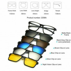 5 pack Magnetic Sunglasses Clip on Lens With 1 Eyeglass Frames Shade Outdoor I