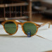 Men's round geen sunglasses blonde solid acetate glasses green glass lens UV400