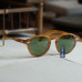 Men's round geen sunglasses blonde solid acetate glasses green glass lens UV400