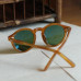 Men's round geen sunglasses blonde solid acetate glasses green glass lens UV400