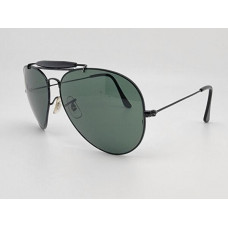 3436B Black Frame Green Glass Lens Outdoorsman Style Aviator Sunglasses 61mm