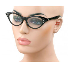 Classic Rhinestone Cat Eye Pinup Vintage Retro Style Sun Glasses Clear/Black RSC